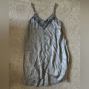 NWT! Don’t Ask Why Silver Satin and Lace Button Down Slip Dress